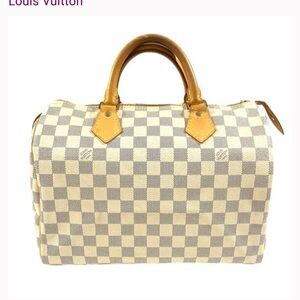 Louis Vuitton Cream and Tan Satchel with Gold-Tone Hardware